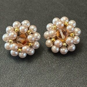 Japan Signed Vintage Glass Bead Clip On Earrings